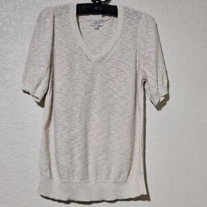 NWOT Loft 100% Cotton Ivory Vneck Short Sleeve Sweater